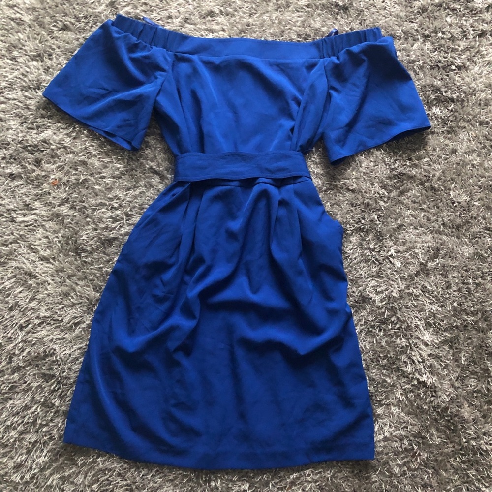 Blue Off the Shoulder Dress w/pockets